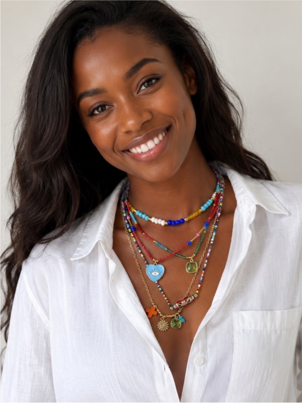 New! Preppy Colorful Boho Evil Eye Necklace Stack Set NWOT 5043